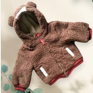 CAT & JACK Toddler Hooded Jacket Coat Plush Faux Fur Brown Teddy Bear 2T New